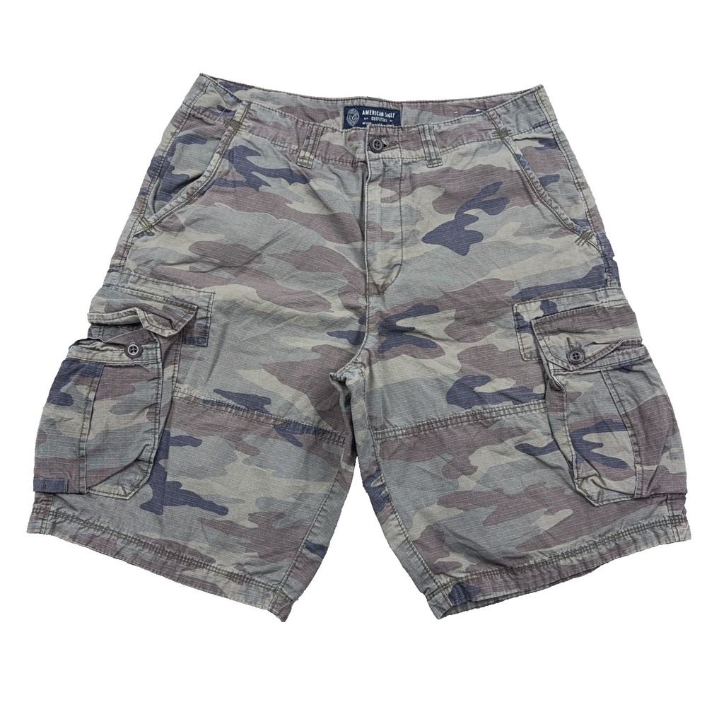 American Eagle Cargo Shorts Men 34 Camo Long Board Army Military Rip Stop Y2K